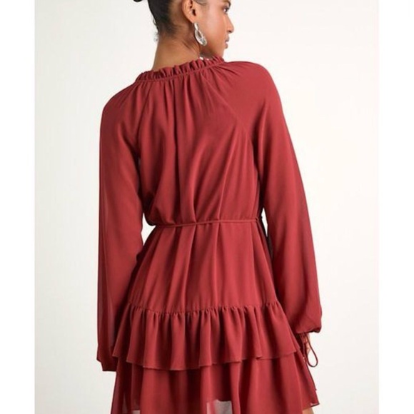 Lulus Allirah Rust Red Ruffled Long - Picture 2 of 5
